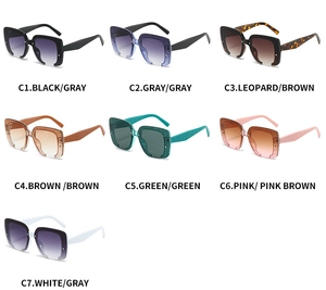 Détails de sept paires de lunettes de soleil carrées surdimensionnées aux tons dégradés