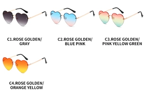 Détail de lunettes de soleil sans monture en forme de cœur avec quatre dégradés