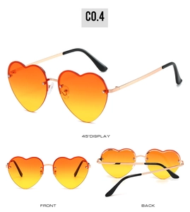 Trois vues de lunettes de soleil cœur demi-cerclées avec verres dégradés orange tendance