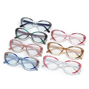 Stylish TR90 cat-eye optical frames in seven assorted colors with geometric accents