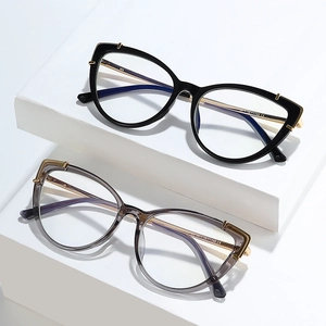 Lunettes œil de chat anti-lumière bleue avec branches en acier en noir et gris translucide