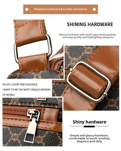 Macro detail of high-shine hardware and printed synthetic leather on women shoulder bag