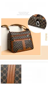 Macro detail of multi-layered zipper compartments on vintage patterned shoulder bag