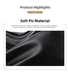 Close-up of soft black PU leather texture showing water-resistant and durable grain