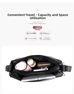 Detailed top view of multi-layer soft leather crossbody bag with spacious interior storage