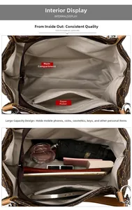 Macro view of vintage tote interior showing spacious main pocket and zippered inner pouch