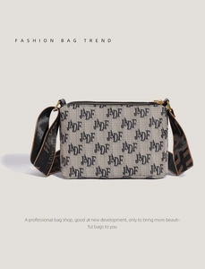 Detailed macro view of high-quality jacquard fabric and gold hardware on camera bag