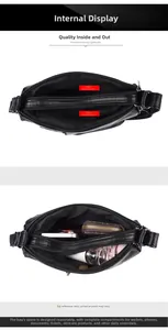 Dual zipper compartments of black litchi leather shoulder bag showing large capacity