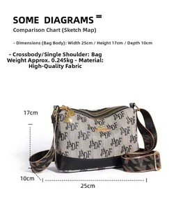 Detailed view of khaki jacquard shoulder bag with precise dimensions 25x17x10cm shown
