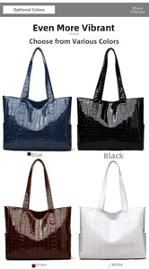 Tote bags in blue, black, brown, and white with glossy crocodile pattern texture