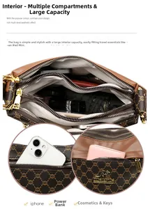 Detail of multi-compartment interior for large capacity storage and golden zippers