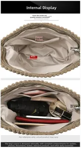 Interior detail of large crochet tote bag showing main compartment and zipper pocket
