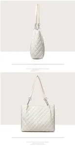 Vue détaillée du sac cabas matelassé blanc avec bandoulières en chaîne et profil