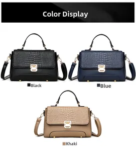 Detailed comparison of crocodile pattern handbags in black, blue and khaki PU leather