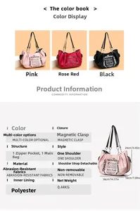 Detail view showing size specifications and internal structure of vintage large tote bags