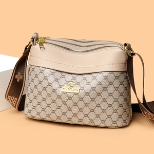 Three-layer printed crossbody bag with kangaroo logo and wide patterned shoulder strap