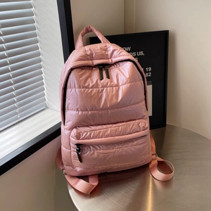 Women Puffer Backpack Quilted Nylon Large Capacity Lightweight Casual Streetwear Style Glossy Soft Travel Daypack