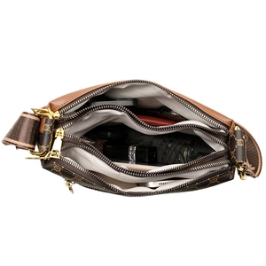 Three-layer vintage print crossbody bag with large capacity and multi-compartment design