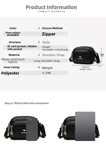 Detailed size guide and capacity chart for the crossbody bag with 23x16x8cm dimensions