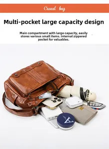 Brown vintage faux leather crossbody bag showing large capacity with daily essentials