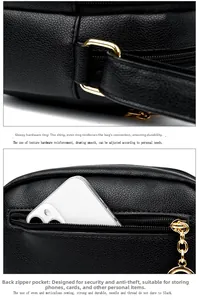 Detail of lychee pattern leather crossbody bag with gold hardware and rear anti-theft pocket