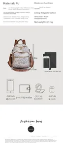 Size chart showing retro wave pattern backpack dimensions 27x30x11cm and capacity guide