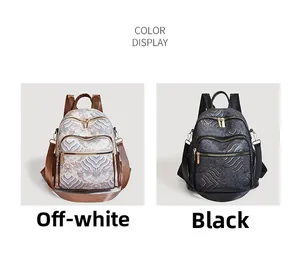 Retro style cloud pattern backpacks in off-white and black color options display