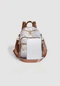 Chinese style backpack next to a tablet showing compact storage and daily capacity