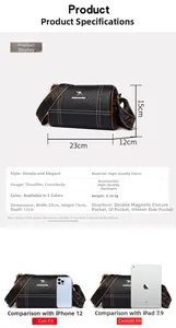 Tableau des tailles détaillé du sac cylindre en cuir noir avec spécifications internes