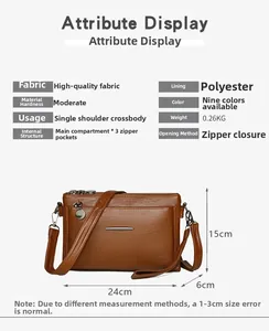 Attribute display of brown crossbody bag showing multi-layer structure and dimensions