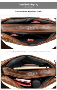 Detail of brown woven bag showing multi-compartment structure and high capacity storage