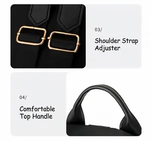 Details des Rucksacks mit goldenen Schnallen für Schultergurte und Leder-Tragegriff oben