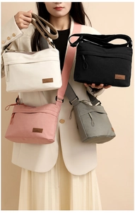 Detailed view of the multi-layer nylon crossbody bags in four different colors