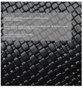 Close-up of wear-resistant black woven texture leather with soft smooth touch finish