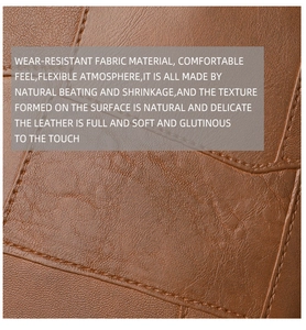 Macro shot of brown leather bag showing durable lychee grain texture and stitching