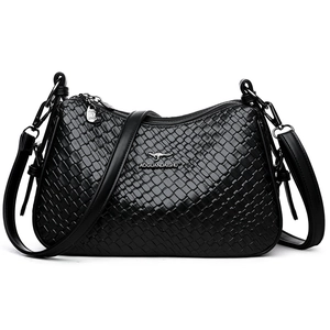 Borsa A Spalla Intrecciata Donna Pelle PU Grande Capacità Multistrato Cerniera Borsa A Tracolla Casual