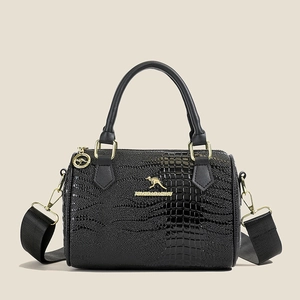 Sac Boston Pour Femmes Gaufré Crocodile Cuir PU Sac À Main Cylindre Avec Large Bandoulière Sac Bandoulière