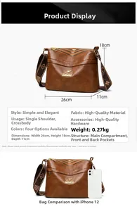 Detailed dimension guide for brown multi-layer crossbody bag showing 26x18x11cm size