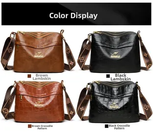 Close-up of leather textures and multi-compartment colors for crossbody bag