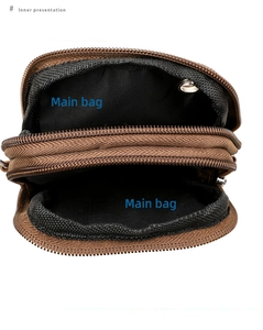 Detailansicht der braunen Handytasche mit zwei Hauptfächern und Innenfutter aus Stoff