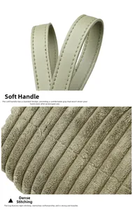 Macro detail of high-density stitching and durable green corduroy fabric with leather handle