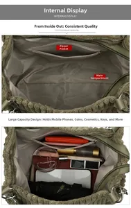 Detail view of large corduroy tote interior with main pocket and zipper compartment