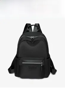 Detail of waterproof nylon travel backpack with premium silver zippers and side pocket