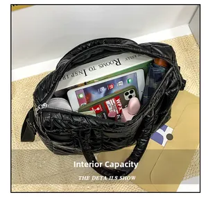 Close-up of the spacious interior compartment showing capacity for iPad and daily essentials