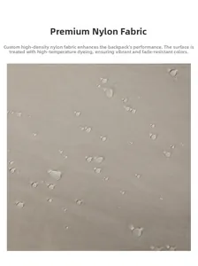 Waterproof khaki nylon fabric detail with water droplets showing fade-resistant material
