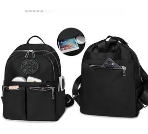 Schwarzer Nylon-Rucksack mit vielen Taschen und Platz für Tablets und Zubehör
