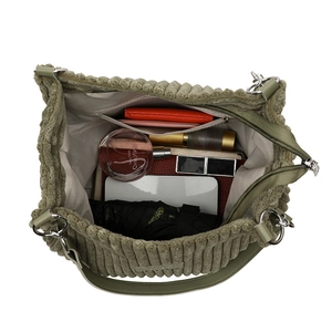 Green corduroy tote bag with large capacity interior and chain strap for women