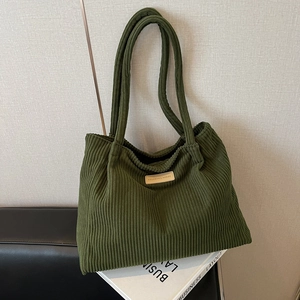 Grand sac fourre-tout en velours côtelé vert foncé avec texte pour le quotidien