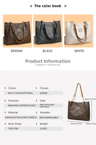 Detailed size specifications and color options for the fashion tote bag with M monogram