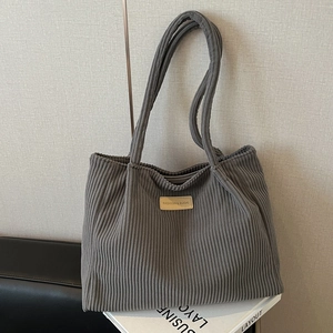 Sac fourre-tout en velours côtelé gris foncé avec longues anses pour le bureau au quotidien